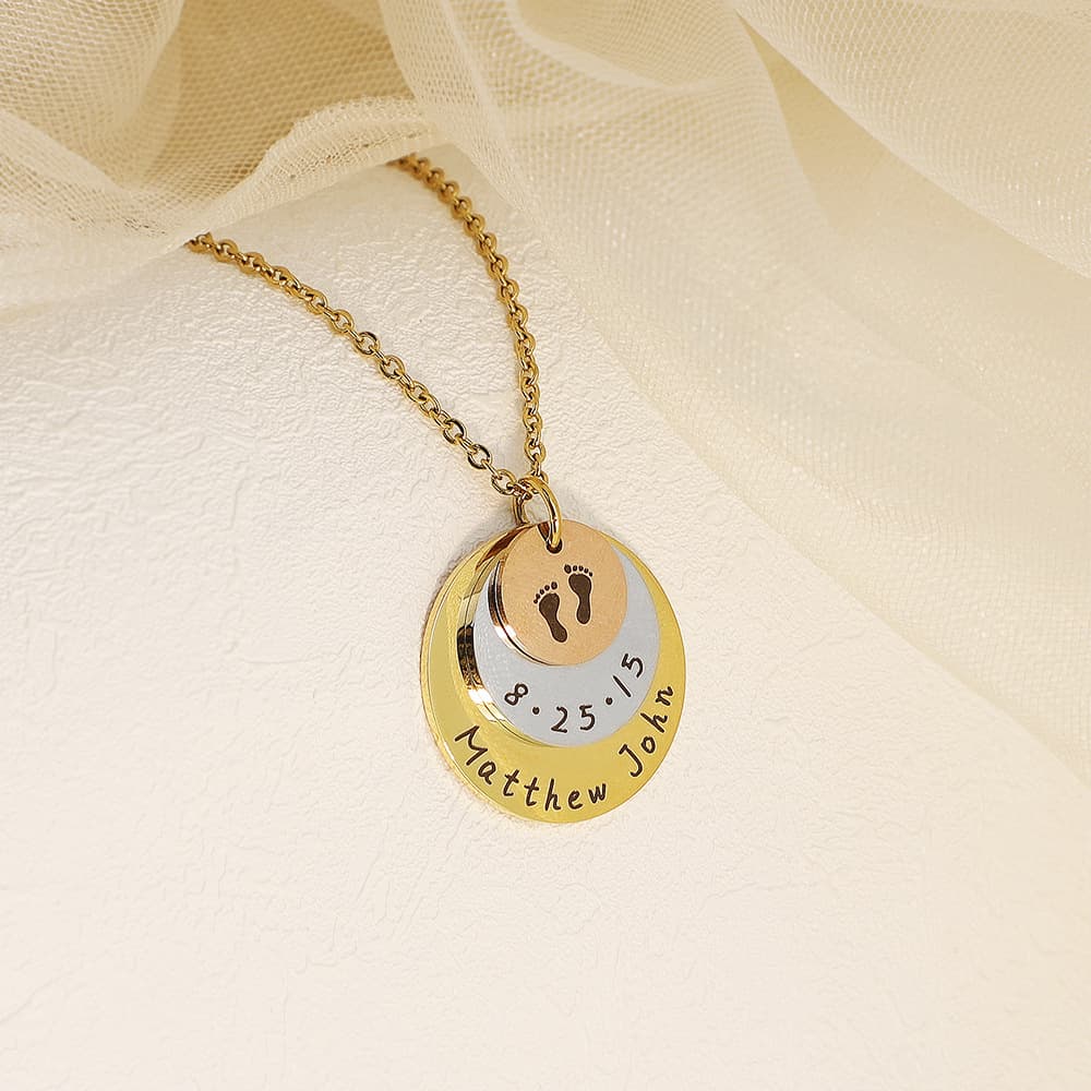 Birth Handprint Footprint Necklace – Gold & Steel 4
