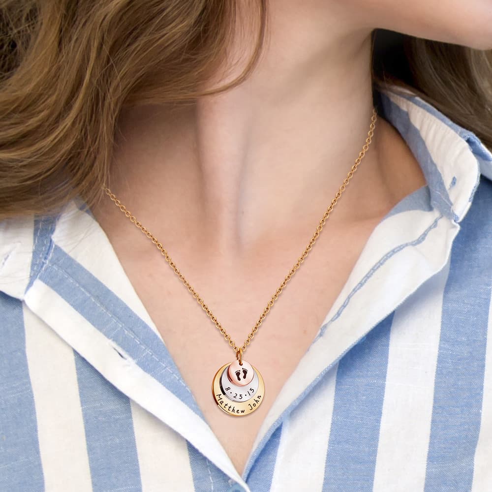 Birth Handprint Footprint Necklace – Gold & Steel 2