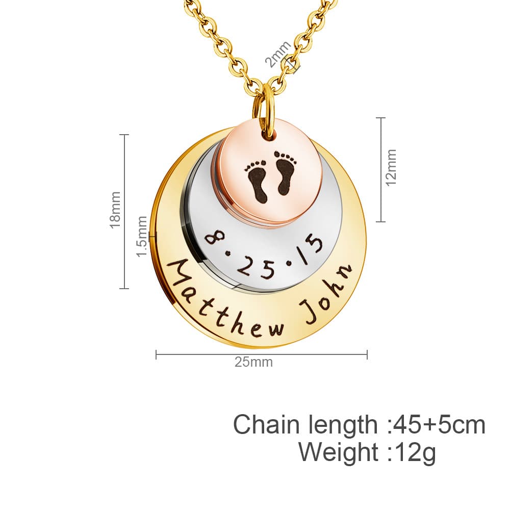 Birth Handprint Footprint Necklace – Gold & Steel 3