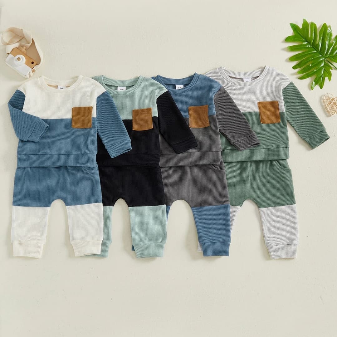 Boys' Waffle Two-Piece Set - Matching Patterns