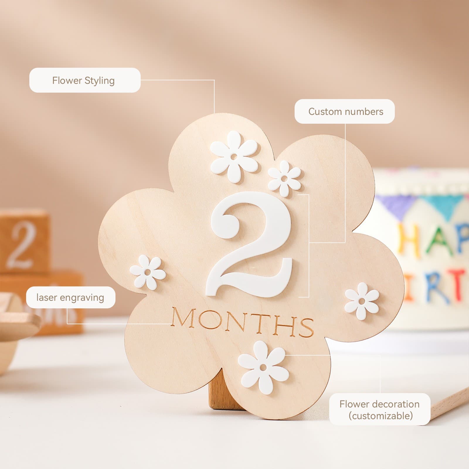 Wooden Flower Baby Milestone Cards 5