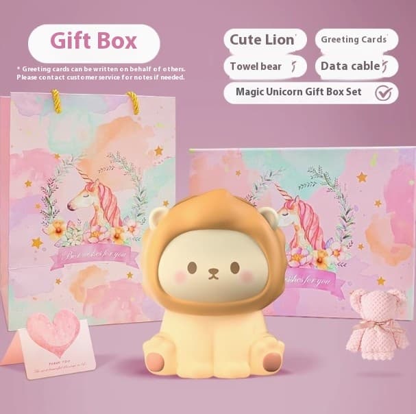 Cute Lion Night Light Rechargeable - 3 Level Dimmable Silicone Bedside Lamp 7