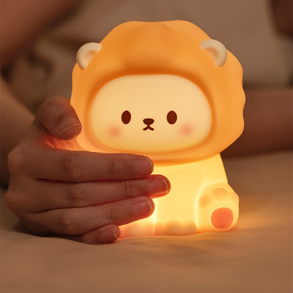 Cute Lion Night Light Rechargeable - 3 Level Dimmable Silicone Bedside Lamp 2