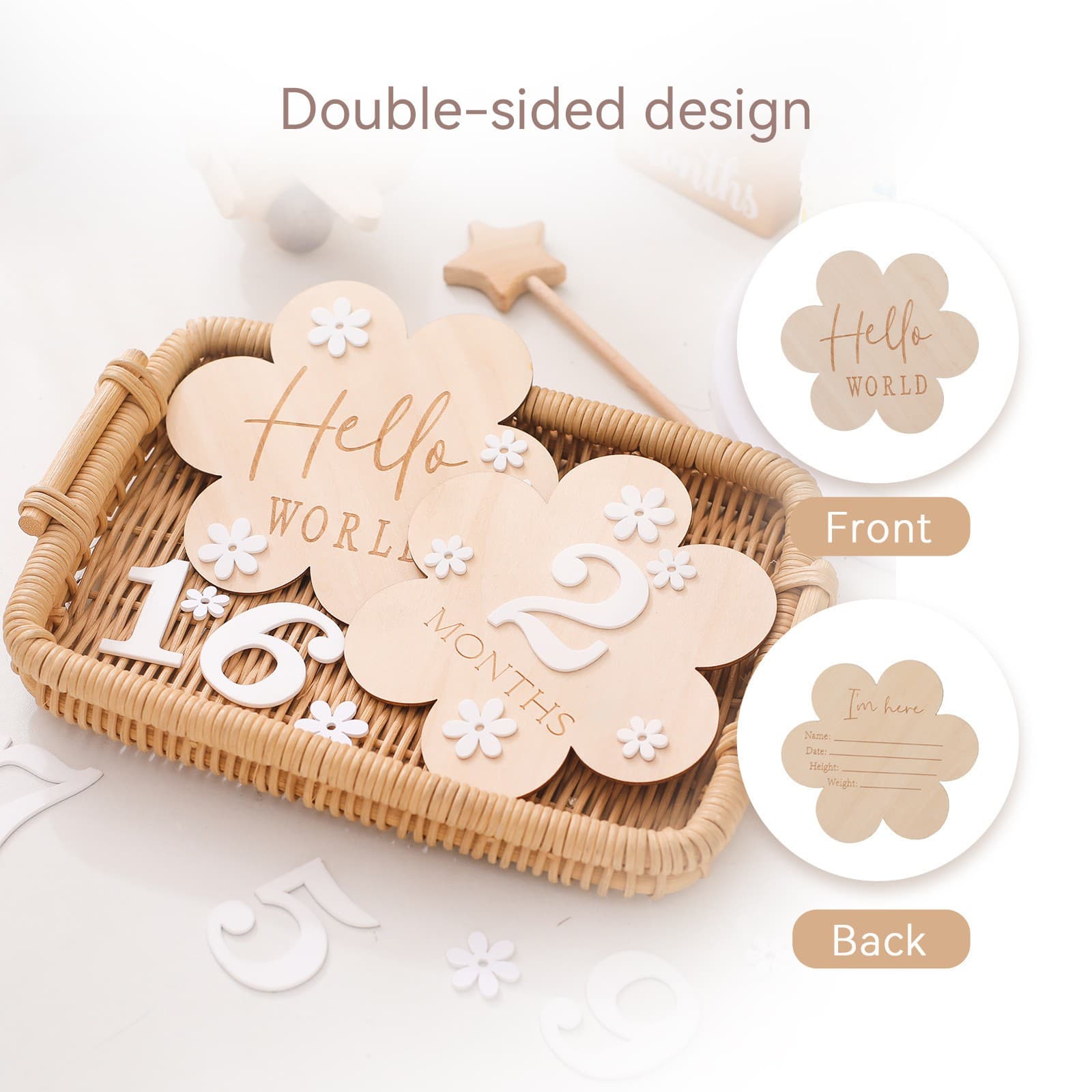 Wooden Flower Baby Milestone Cards 2