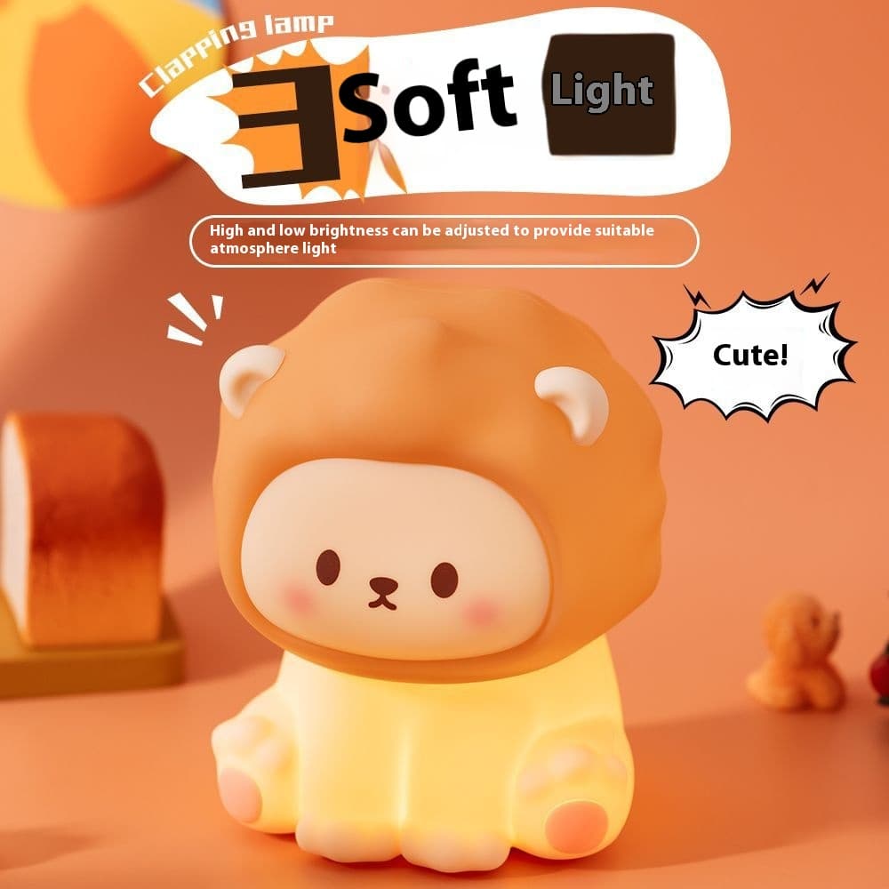 Cute Lion Night Light Rechargeable - 3 Level Dimmable Silicone Bedside Lamp 3