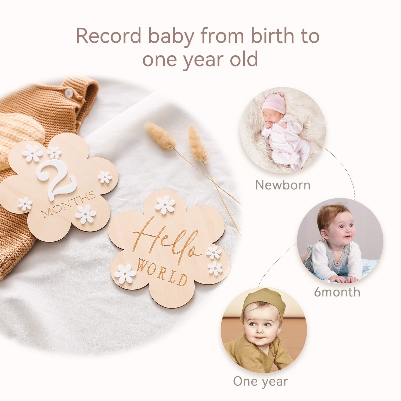 Wooden Flower Baby Milestone Cards 3