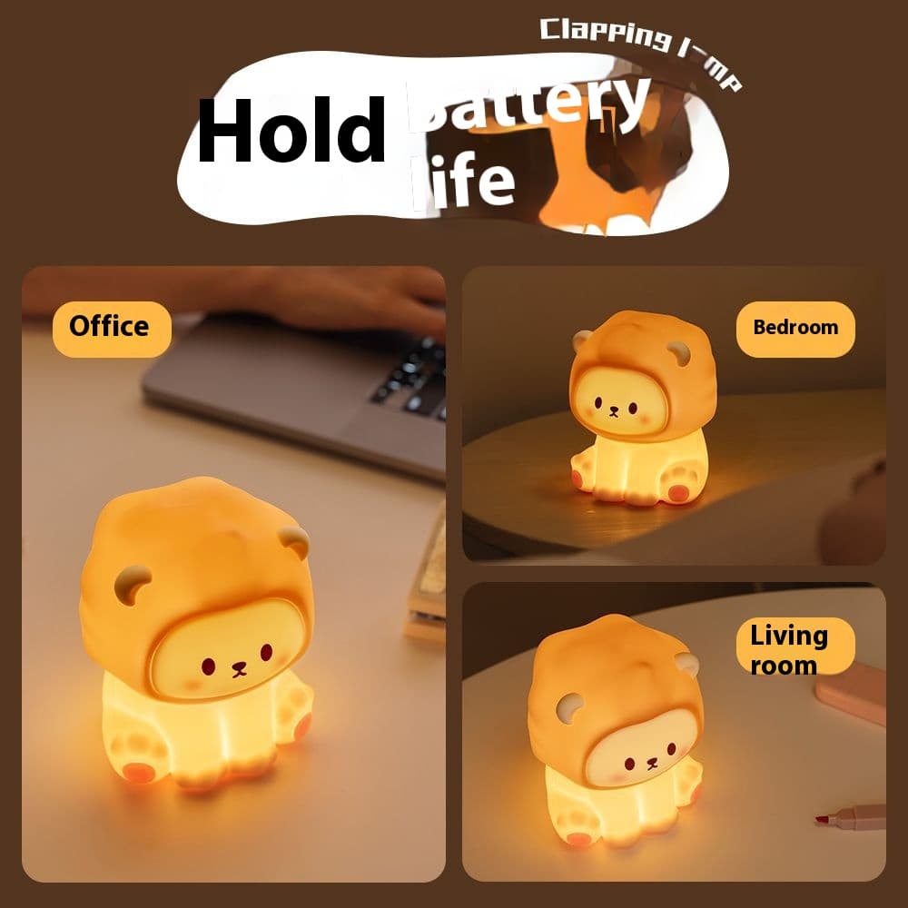 Cute Lion Night Light Rechargeable - 3 Level Dimmable Silicone Bedside Lamp 5