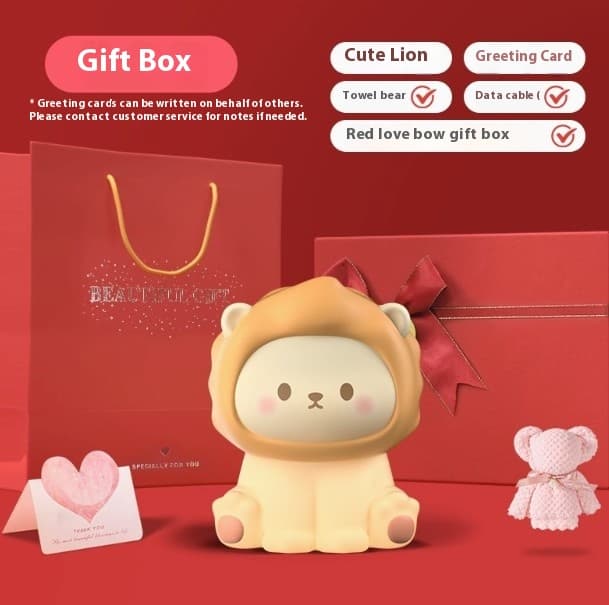 Cute Lion Night Light Rechargeable - 3 Level Dimmable Silicone Bedside Lamp 8