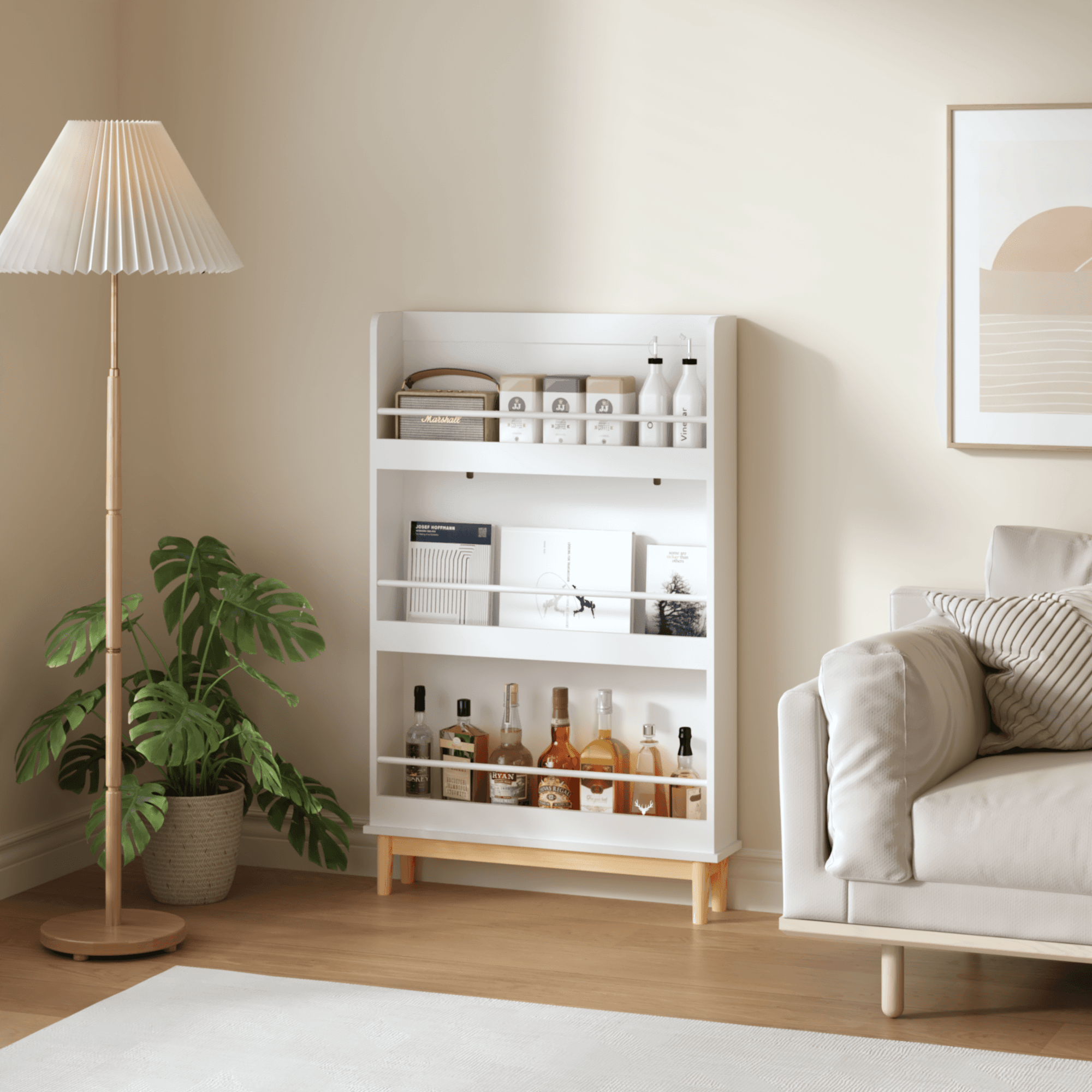 Wall-Mounted Kids Bookshelf 3-Tier - White & Natural Wood 4
