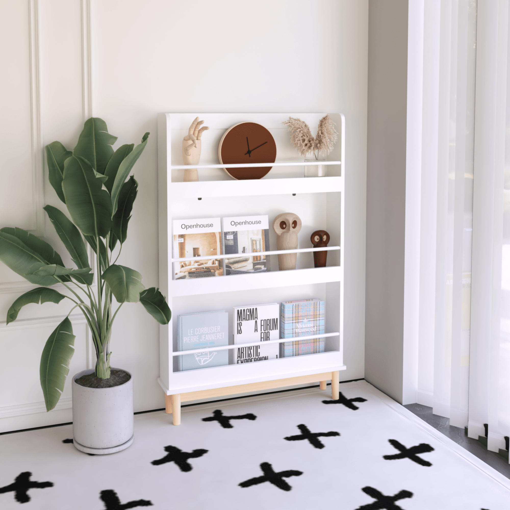 Wall-Mounted Kids Bookshelf 3-Tier - White & Natural Wood 2
