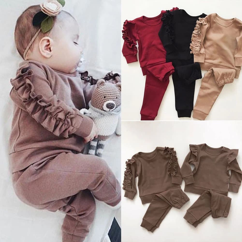 Baby Ruffles Set – Sweatshirt & Pants 2-Piece Outfit