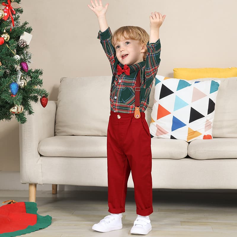 Boy Plaid Suit Outfit – Two-Piece British Style Set